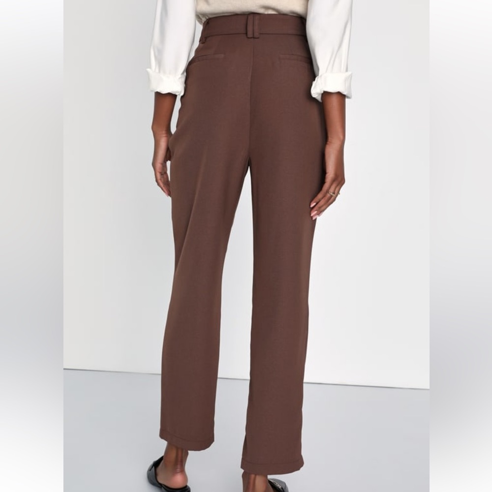 Brown Twill High Rise Tapered Trouser Pants (Small) - Picture 4 of 6